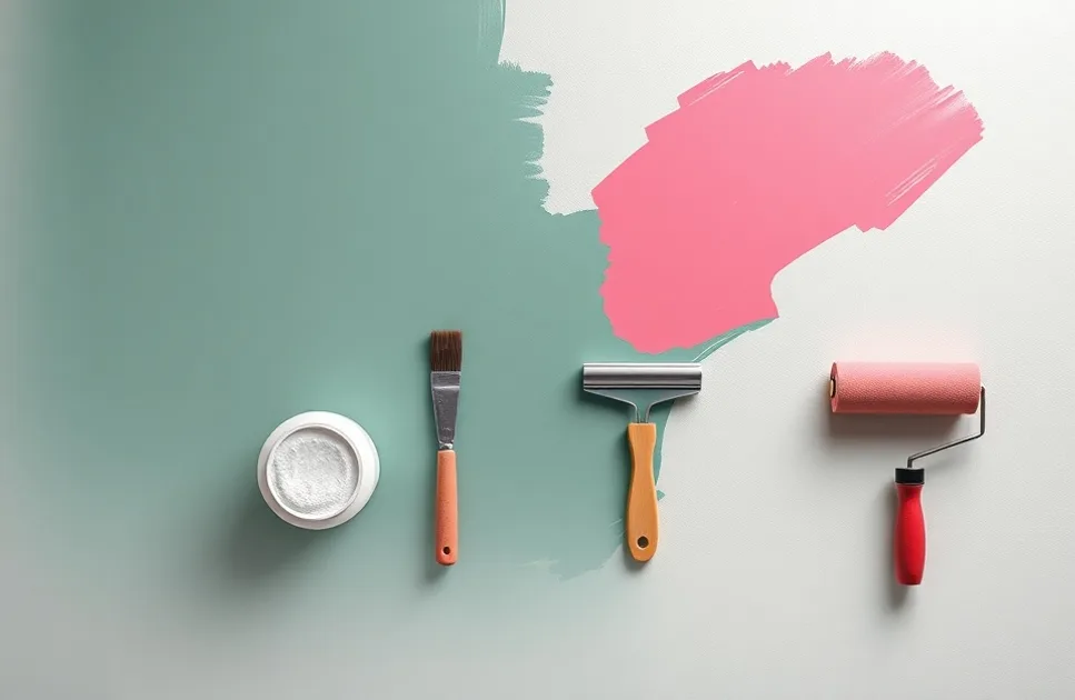Outils de peinture disposés dans l'ordre des étapes du chantier